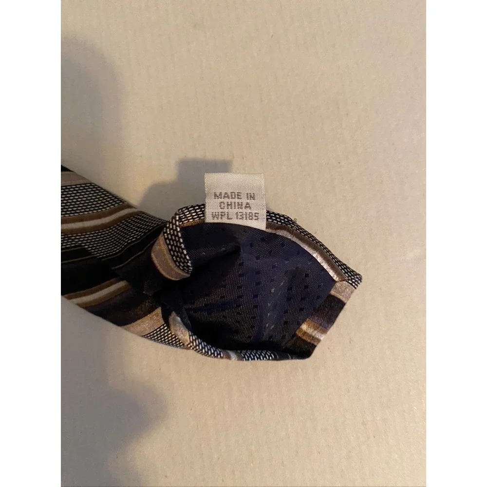 Pierre Cardin Mens Silk Necktie Brown Bronze Black Diagonal Striped Formal Tie